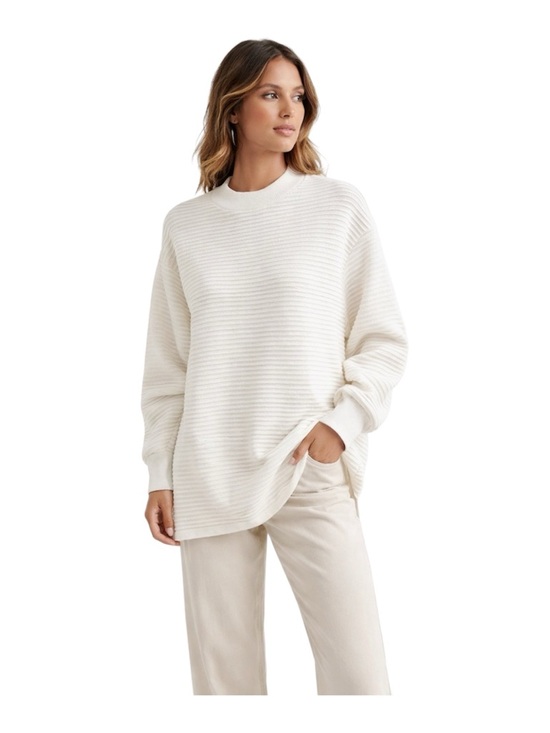 Mango Sweaters - MNG White Oversized Ribbed Tunic Sweater - Size S